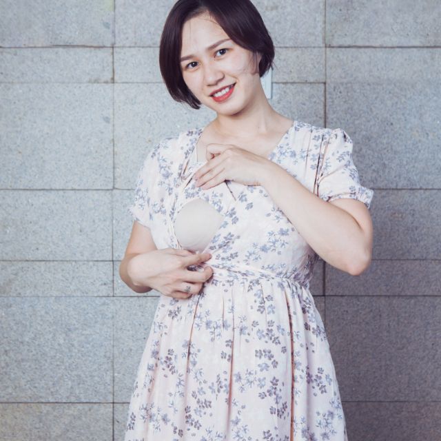 Đầm cho con bú cổ vạt chéo