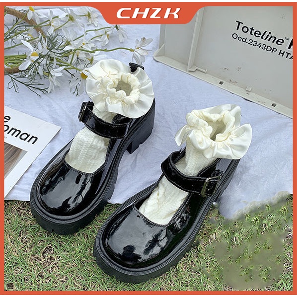 CHZK Giày Cao Gót Mũi Tròn Phong Cách Nhật Bản Cho Nữ Giày nữ Lolita