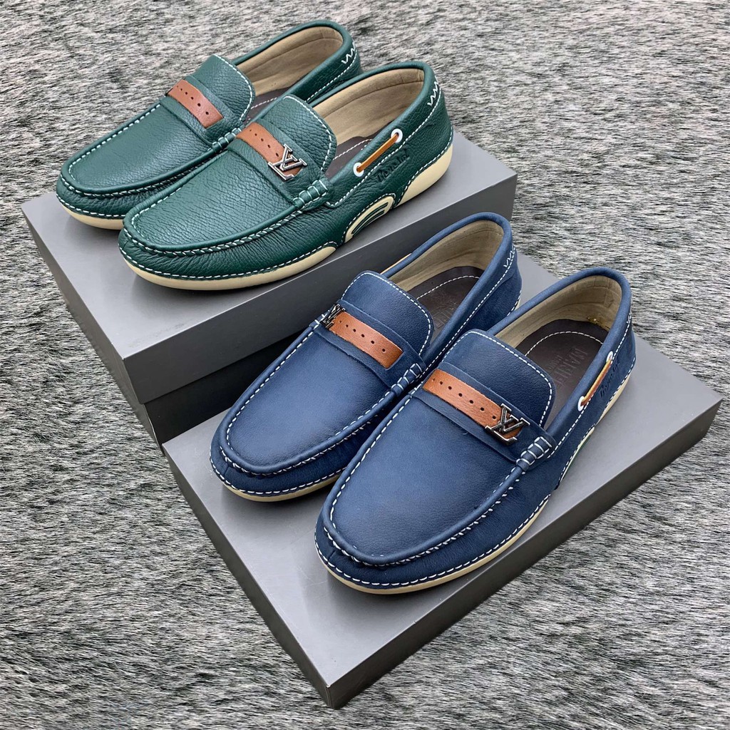 Giầy lười nam da bò đế khâu băng LV thiết kế thời trang nam tính