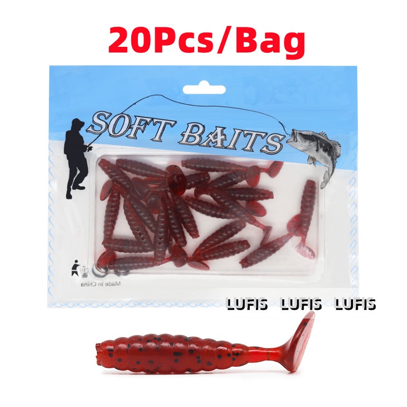Set 20 Mồi Câu Cá Hình Con Sâu Bằng Nhựa Mềm Kích Thước 4cm / 1.3g