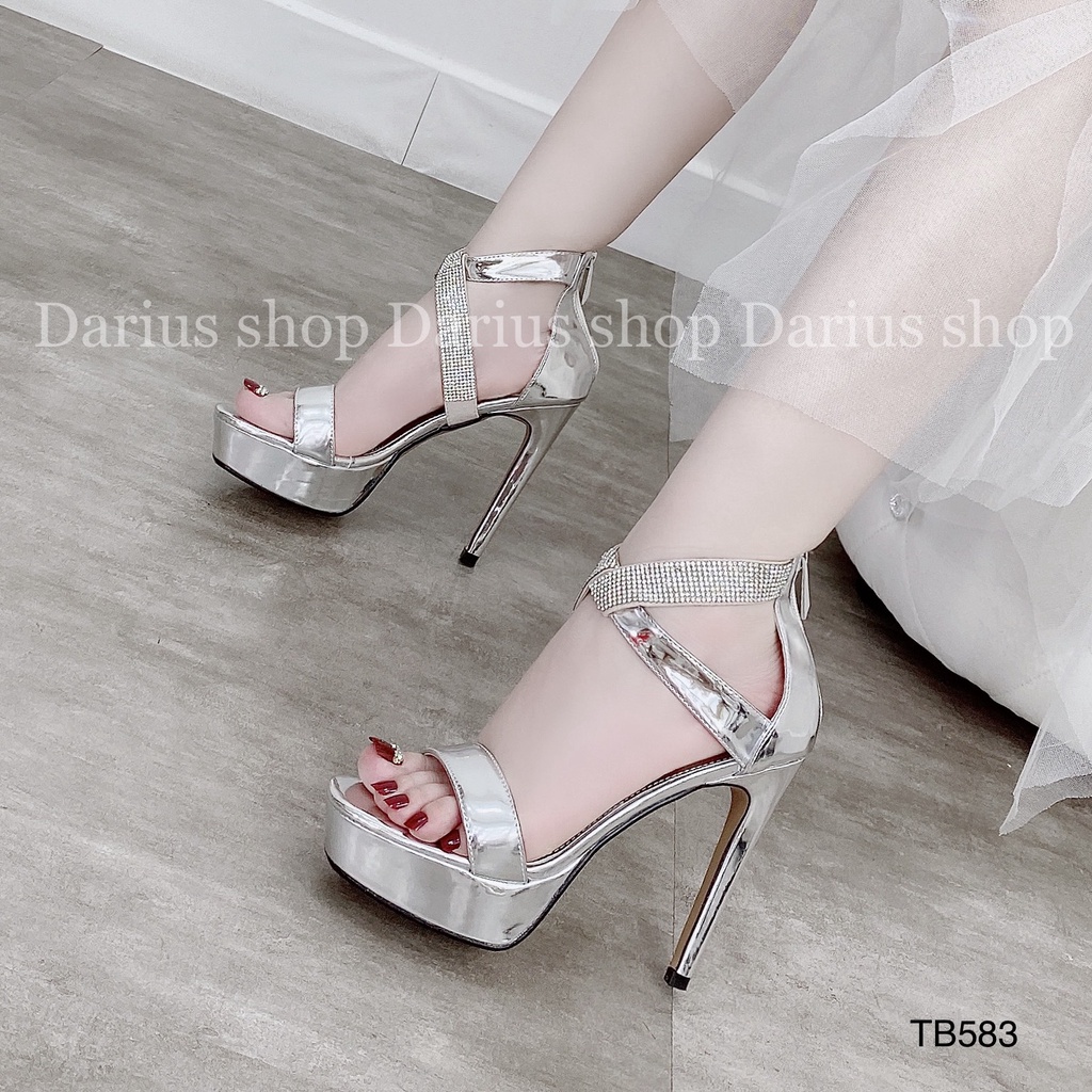 Giày SANDAL quai chéo đúp trước gót cao 12 phân - TB583