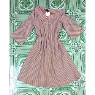 Đầm Sơ mi Sọc Dọc Cổ Lệch Hở Một Bên Vai Kèm Nịch Hàng Hiệu Vero Moda