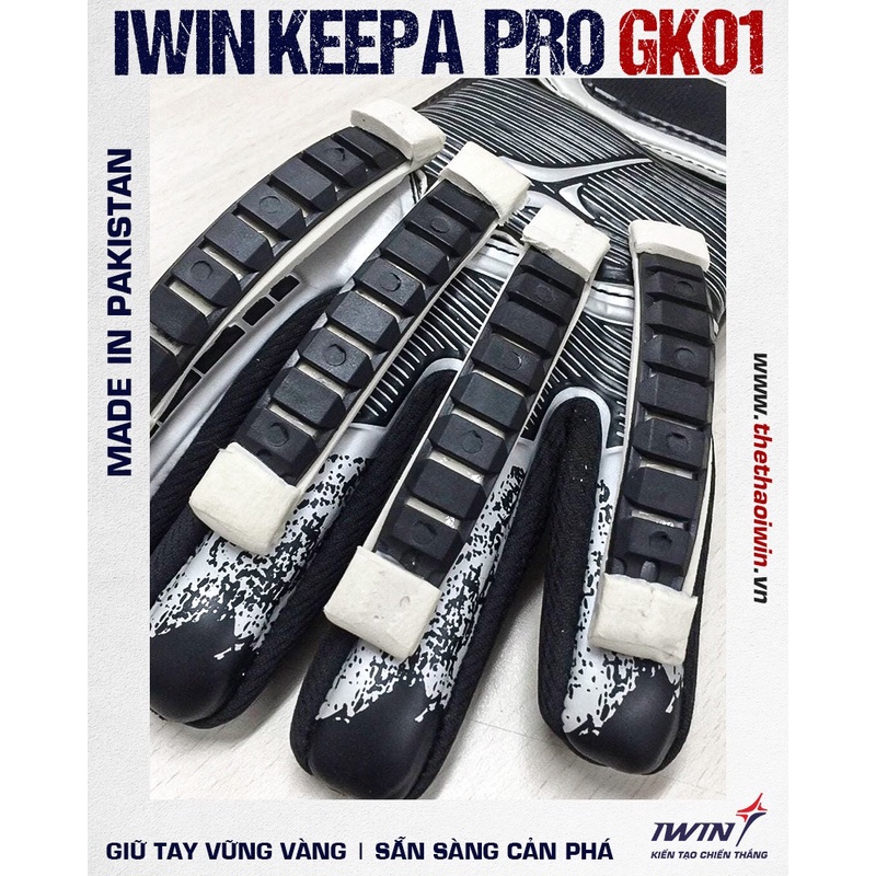 Găng tay thủ môn Iwin Keepa Pro GK02 - Găng tay chính hãng, có xương bảo vệ ngón tay tháo rời