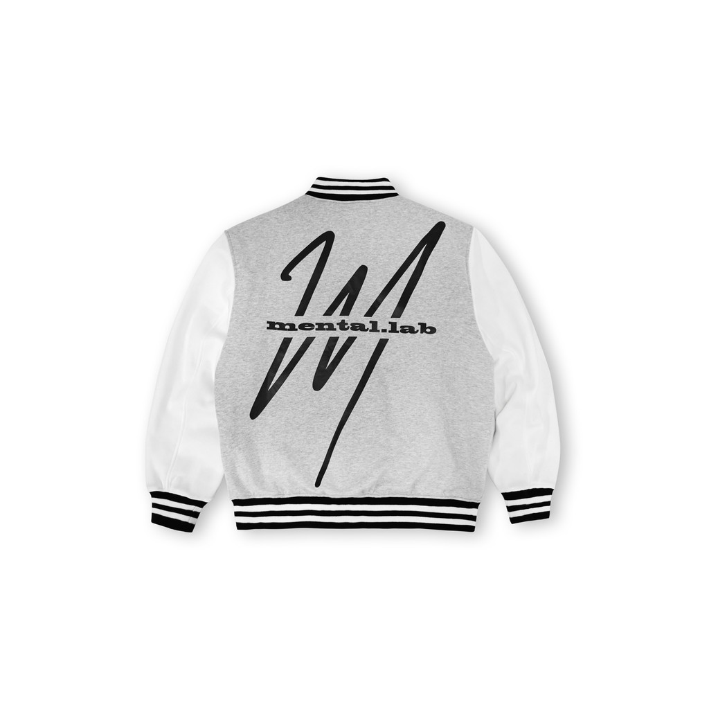 Áo Bomber Nỉ MENTAL® /College Varsity Jacket/ Xám Trắng