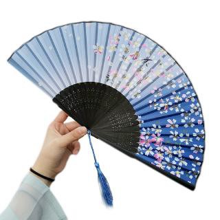 Quạt Lụa In Hoa Phối Tua Rua Phong Cách Trung Hoa Cổ Điển Cổ Trang