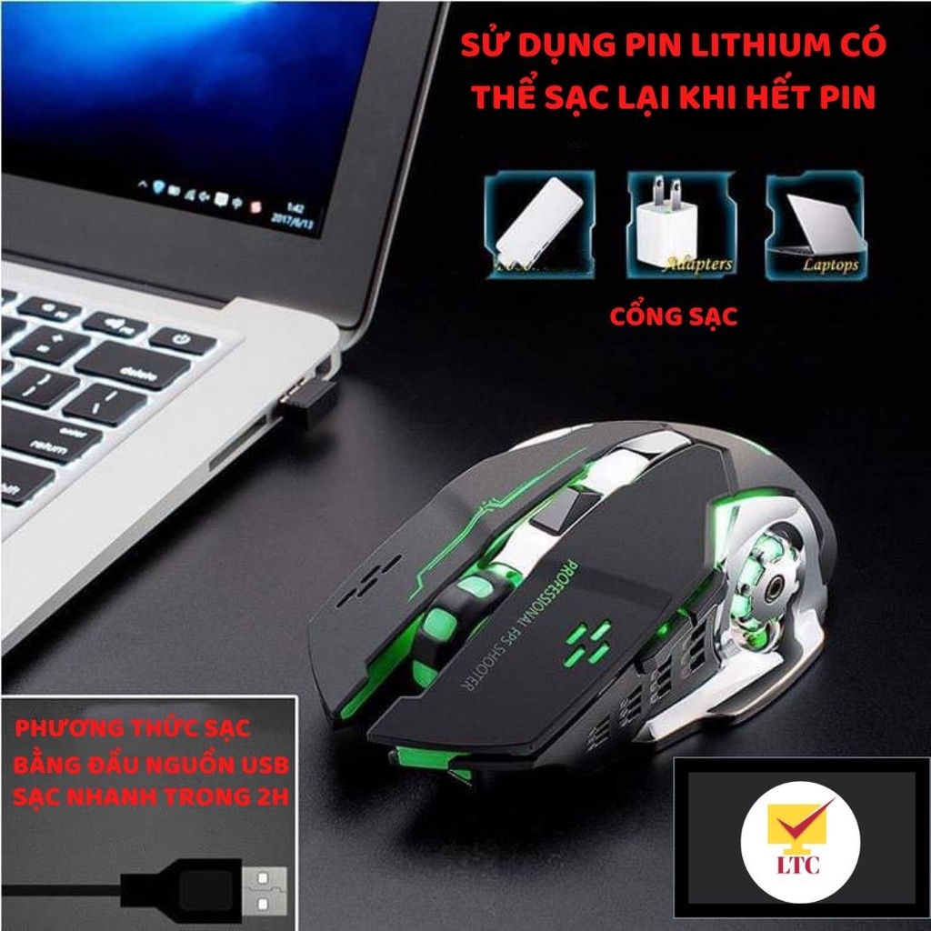 Combo Chuột Và Lót Chuột Size 25X21cm LTC X8 PRO 2022 Pin Sạc Litthium Cực Trâu Tiện Lợi, Led RGB Đổi Màu Cực Đẹp