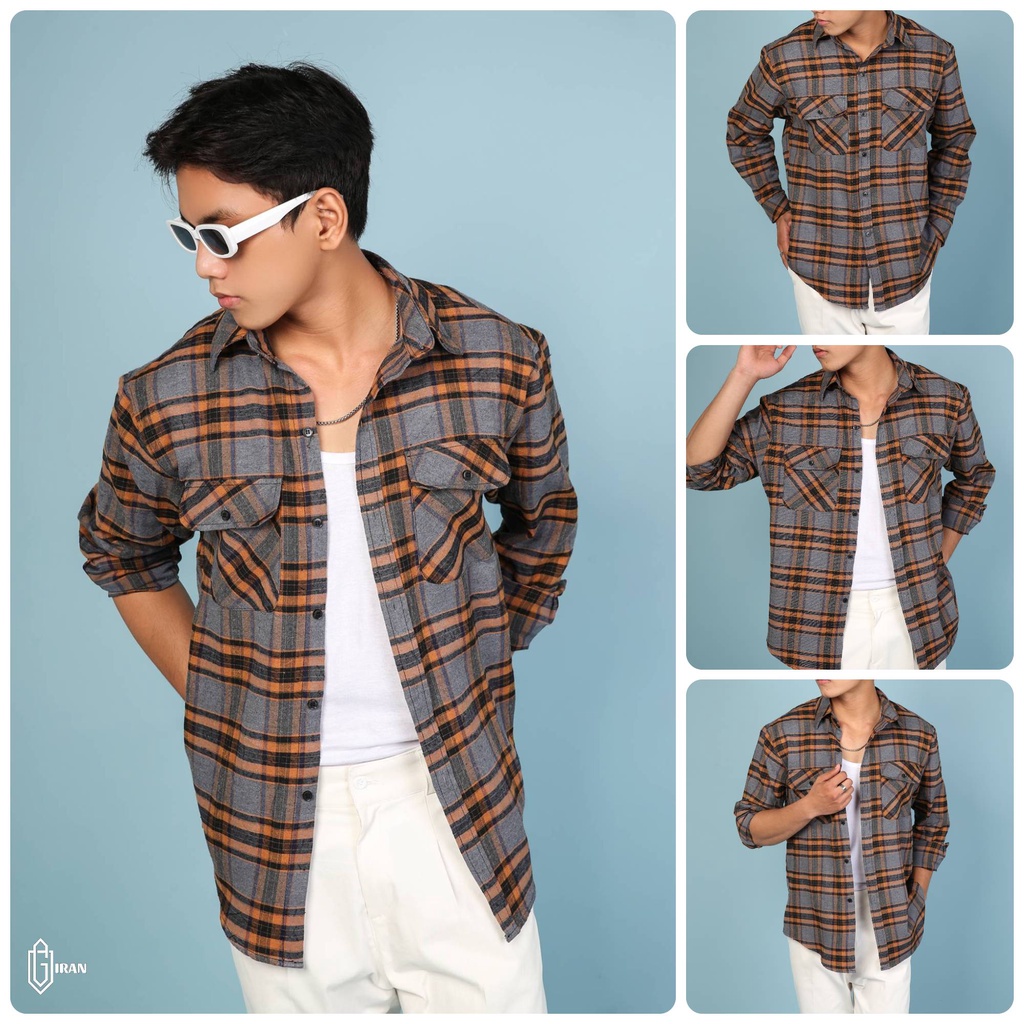 ÁO FLANNEL SƠ MI KARO NAM DÀI TAY THOÁNG MÁT MÀU NÂU | GIRAN