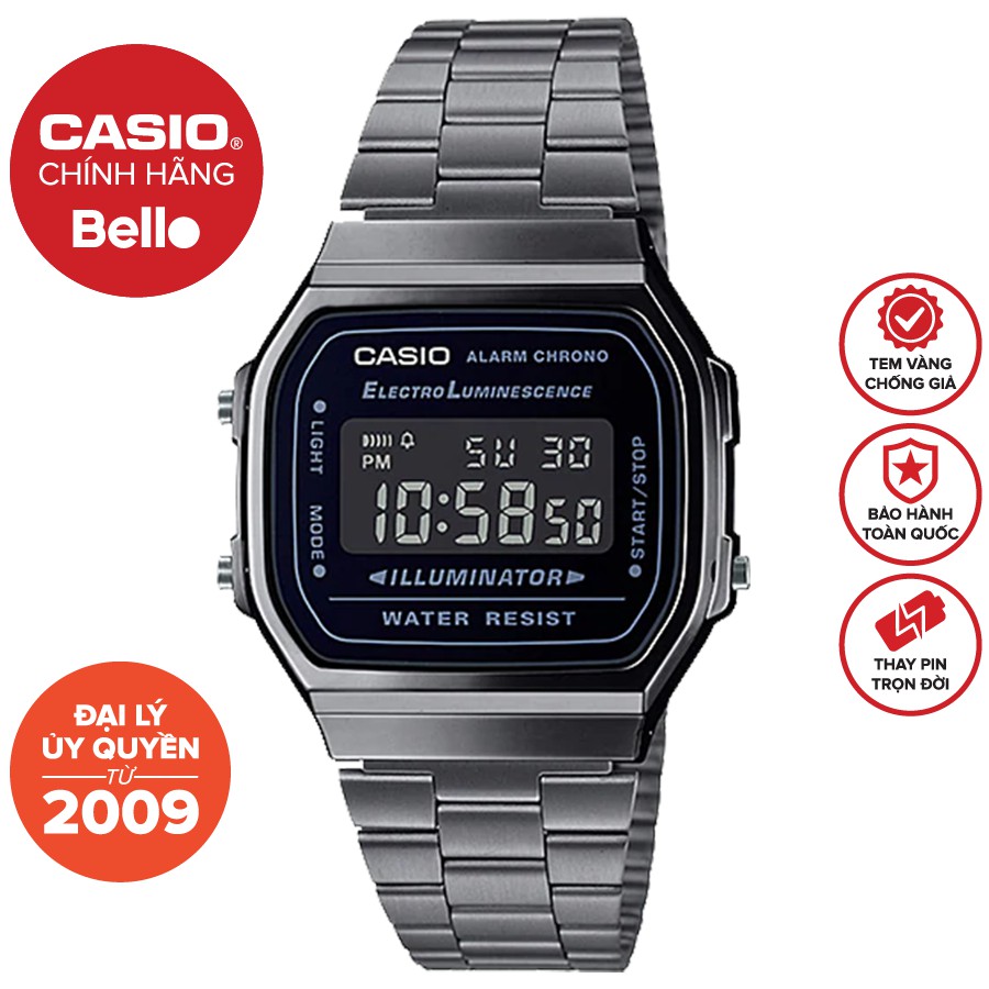 Đồng hồ Nam dây thép Casio Nam A168WGG-1BDF chính hãng bảo hành 1 năm Pin trọn đời