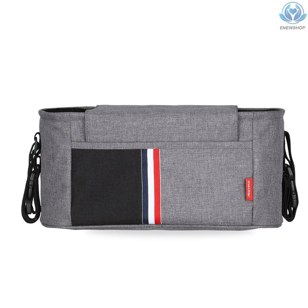 ♥♥enew~Universial Stroller Organizer Bag Diaper Bottle Storage Bag Cup Holder with Shoulder Strap Grey