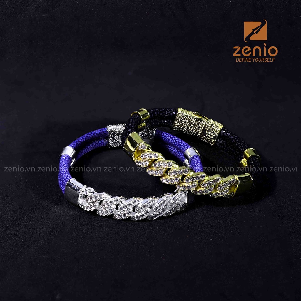 Vòng Tay Da Cá Đuối Phong Thủy May Mắn - Charm Mắc Xích Cuban Chain - Vòng Đôi Da Cá Đuối Zenio Sang Trọng, Cao Cấp