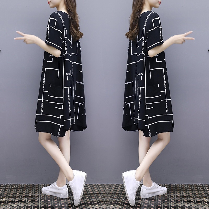 Đầm Nữ Tay Lỡ Cổ Tròn Form Dài Rộng Thời Trang Hàn | BigBuy360 - bigbuy360.vn