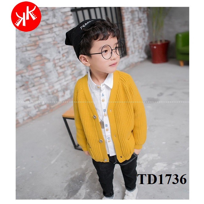Freeship 99k toàn quốc_,Áo len cardigan bé trai mùa đông màu vàng thời trang sành điệu
