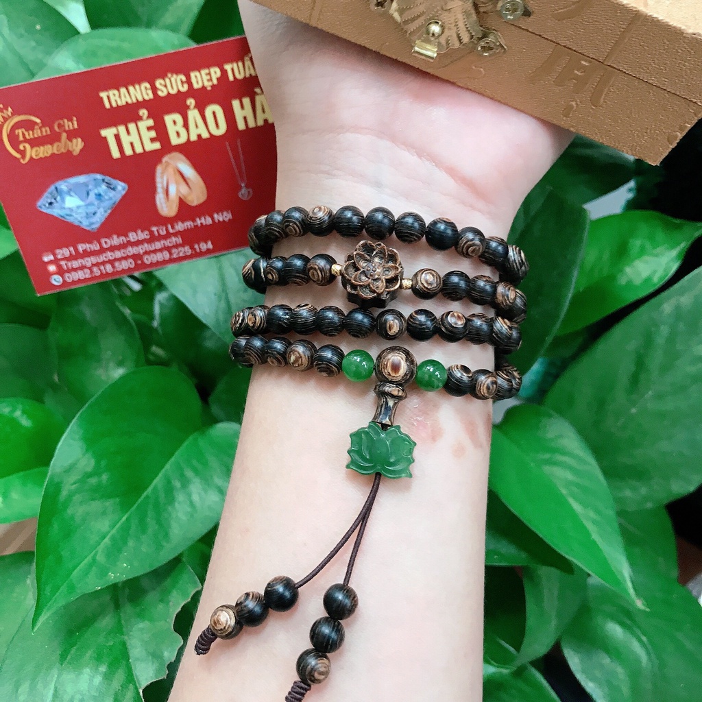 ⚡BẢO HÀNH⚡Chuỗi Tràng 108 Hạt Trầm Sánh Chìm Tự Nhiên- Vòng Tay Trầm Hương Kết Hơp Hoa Sen Ngọc Phong Thủy Cao Cấp
