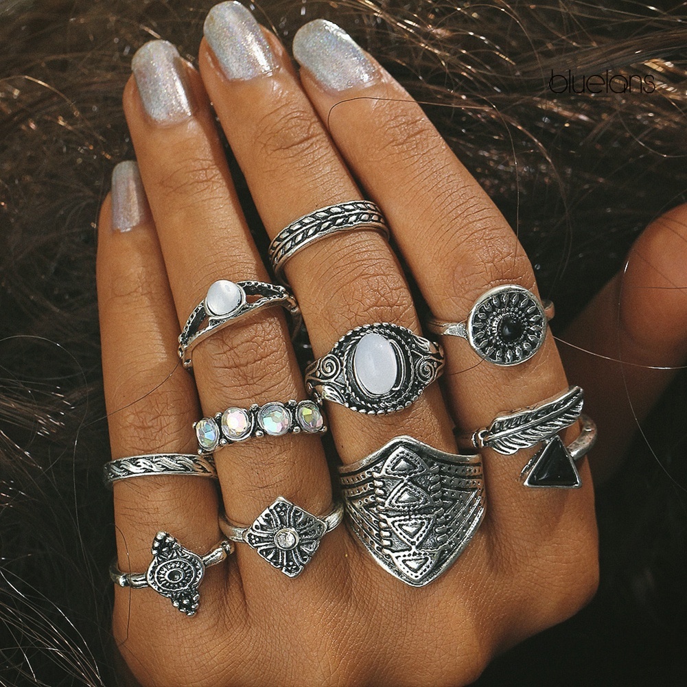 Set 10 Nhẫn Đeo Khớp Ngón Tay Phong Cách Boho Cho Nữ