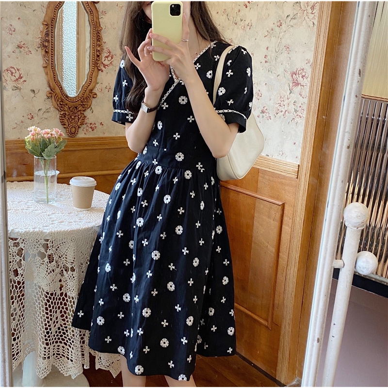 Đầm Tay Phồng In Hoa Thiết Kế Cổ Chữ V Xinh Xắn 35712