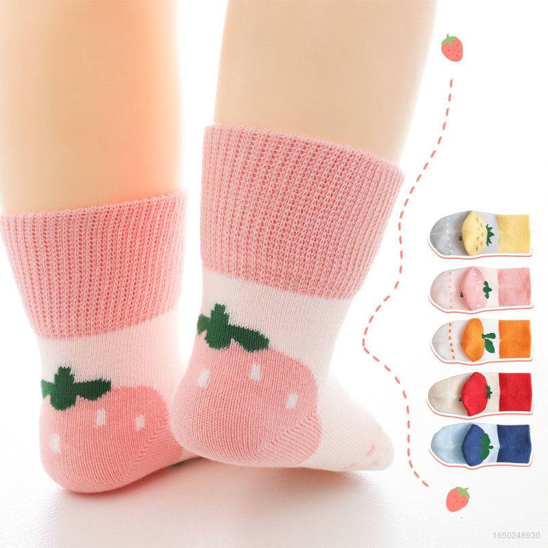 1 Đôi Tất Cotton Thoáng Khí In Hình Trái Cây Hoạt Hình Cho Bé 0-5 Tuổi