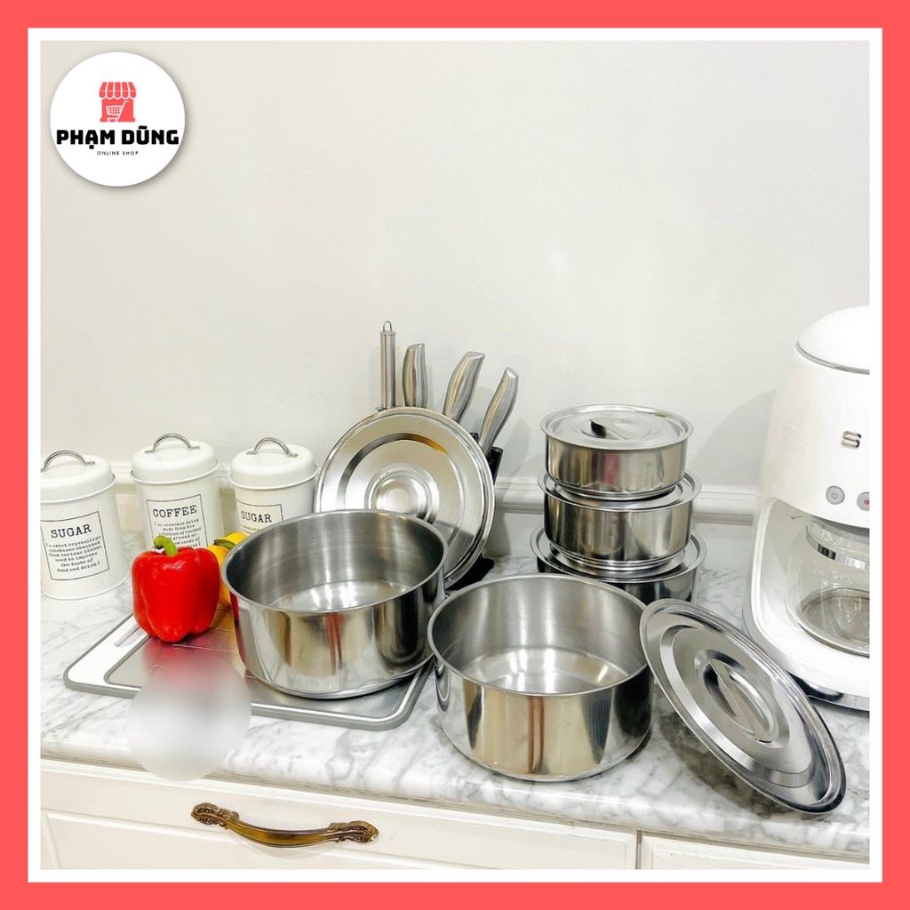 Bộ Nồi Inox Không Quai Tiện Lợi - Bộ 5 Thố Inox Có Nắp