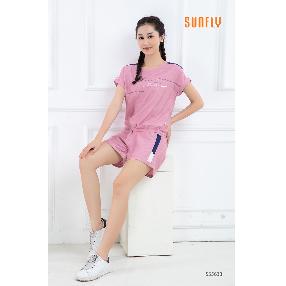 Bộ đồ mặc nhà nữ thể thao SUNFLY chất linen áo cộc, quần sooc SS5633