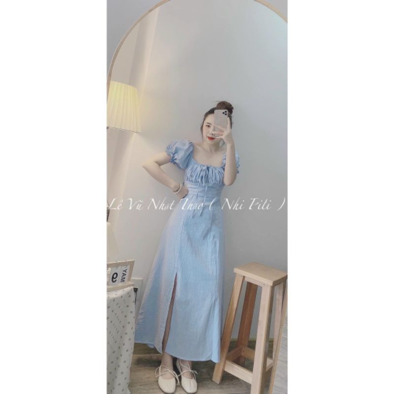 MAXI XANH RỚT VAI DÂY CỔ YẾM CUTOUT LƯNG BOCHUN