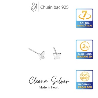 Bông tai bạc nữ 925 cao cấp Cleena Silver, Khuyên tai bạc nhỏ xinh Butterfly Earrings