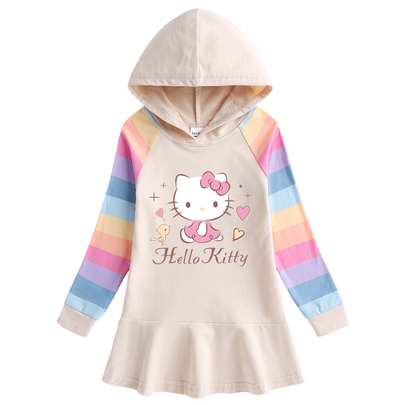 Đầm Công Chúa Họa Tiết Hello Kitty Màu Cầu Vồng Dễ Thương Cho Bé Gái