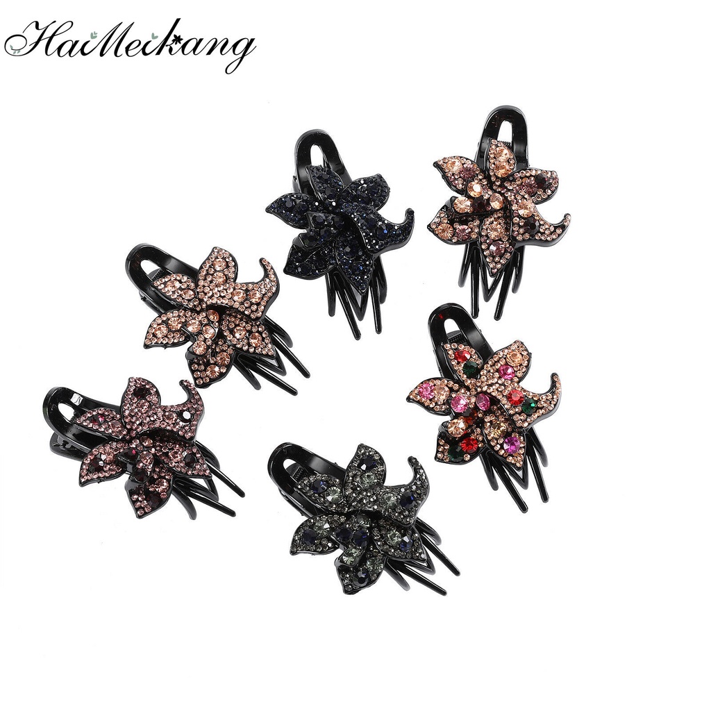 Kẹp tóc mỏ vịt Haimeikang hình hoa đính đá thanh lịch cho nữ