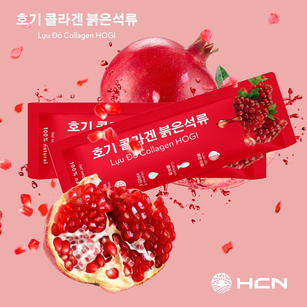 Bột lựu đỏ collagen Hogi 60g hỗ trợ chống oxy hóa, tăng cường sức sống cho da đàn hồi, căng mịn