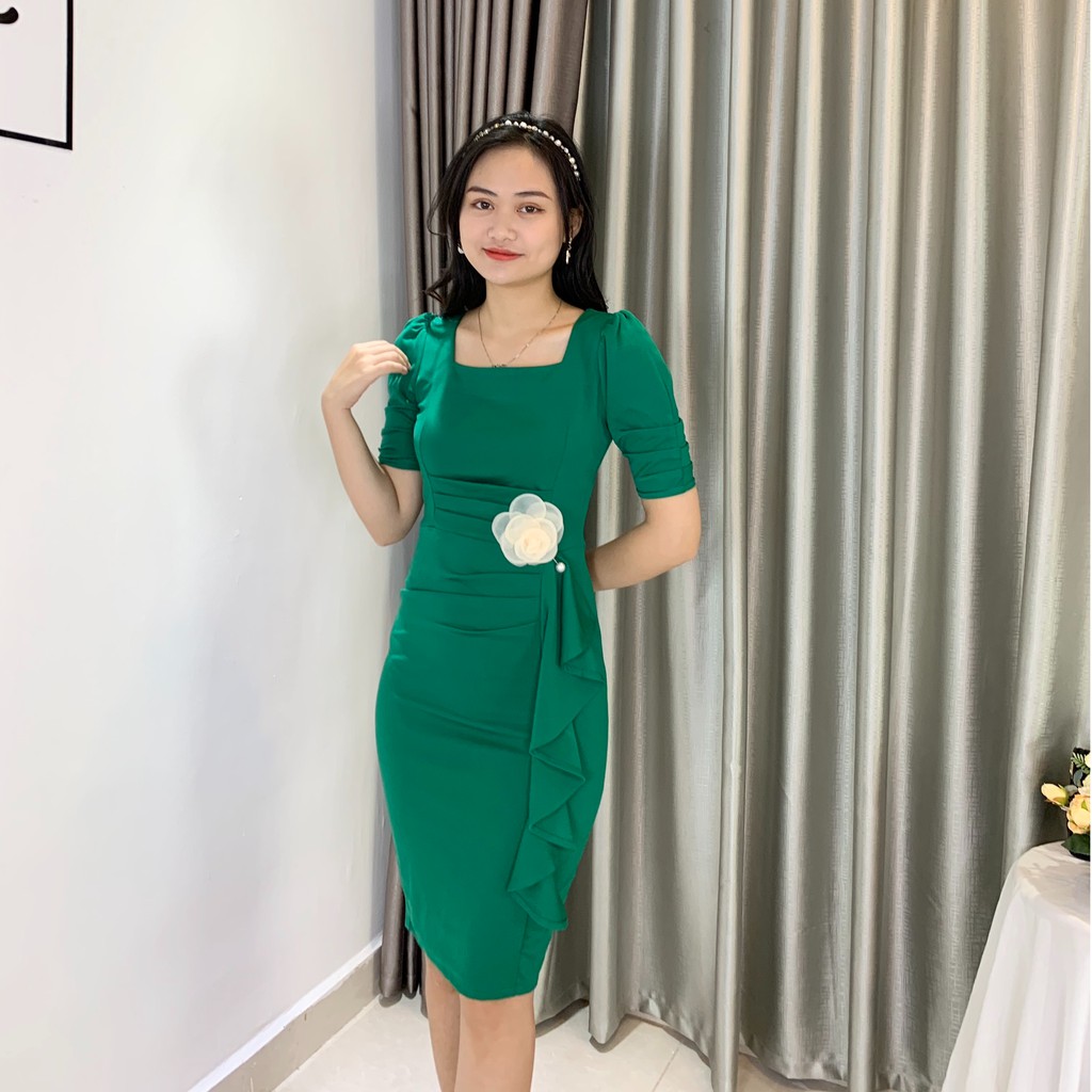 [Mã WAST99 hoàn 12k xu đơn 99k] Đầm body dáng ôm, chất umi bèo sườn đính hoa V28 | BigBuy360 - bigbuy360.vn