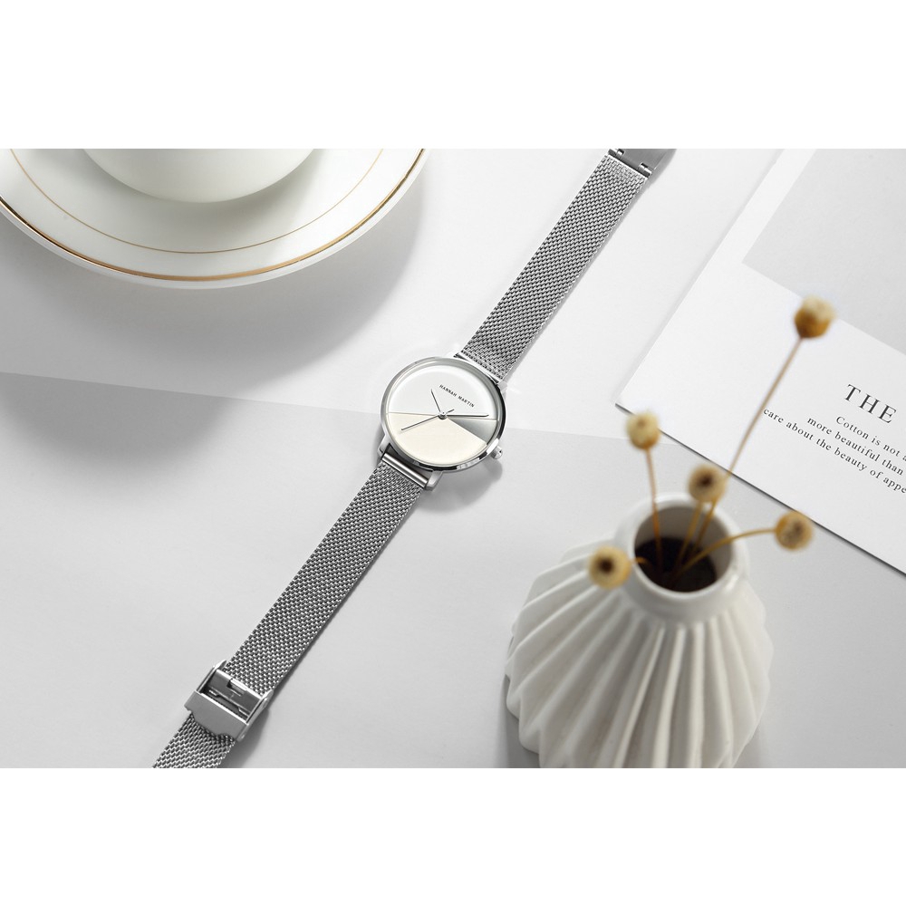 Đồng hồ nữ Hannah Martin 100% Original Women's Watches Fashion Quartz Stainless steel Strap mesh Girl Watch COD Chronograph Wrist watches Gift Birthday 133