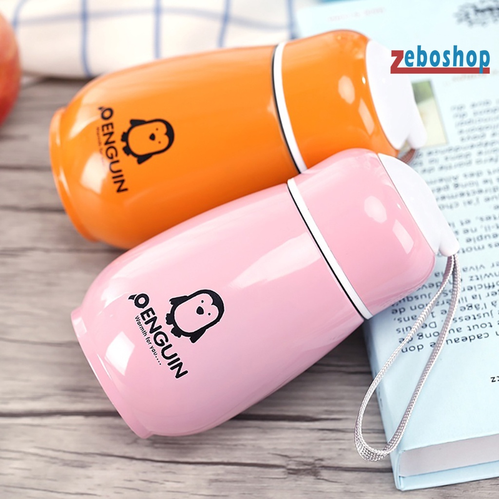 Bình Nước Giữ Nhiệt 180ml Bằng Thép Không Gỉ Hình Chim Cánh Cụt