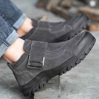 Giày bảo hộ không dây A Safety chống đinh, chống va đập, chống trơn trượt, cổ lửng, da bò lộn