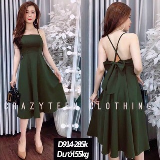 Đầm lụa xoè 2 dây cột nơ lưng kèm mút