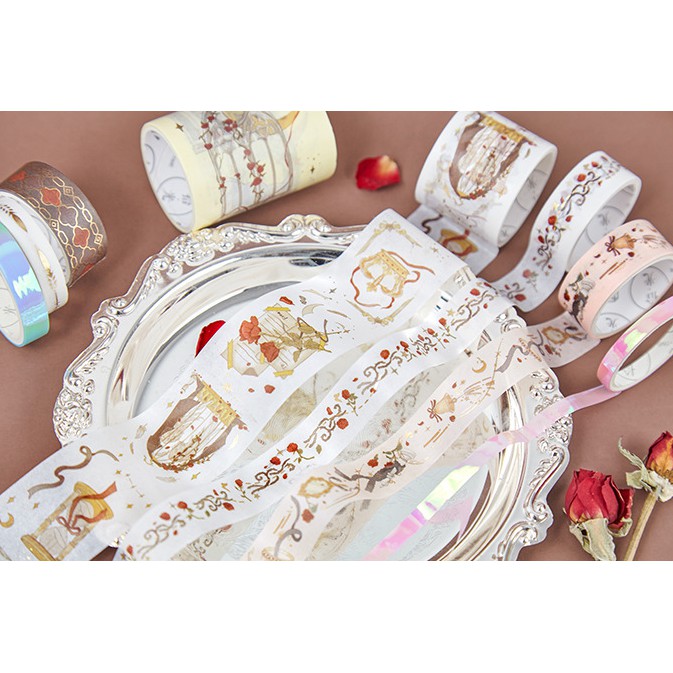 Washi tape bộ 8 cuộn ánh nhũ băng dính trang trí sổ tay planner, scrapbook