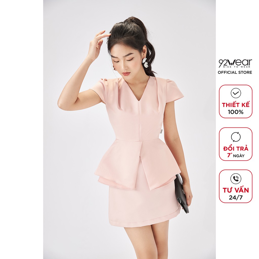 Áo sơ mi nữ kiểu 92WEAR thiết kế công sở cổ V thanh lịch  ASA1521