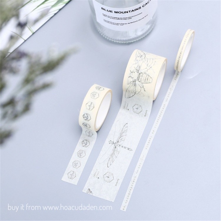 [DA ĐEN] Washi Tape Bộ 3 Cuộn Hình Côn Trùng