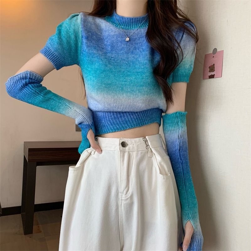 Áo Len Tay Dài Cổ Tròn Nhuộm Màu Phong Cách Mới Cho Nữ