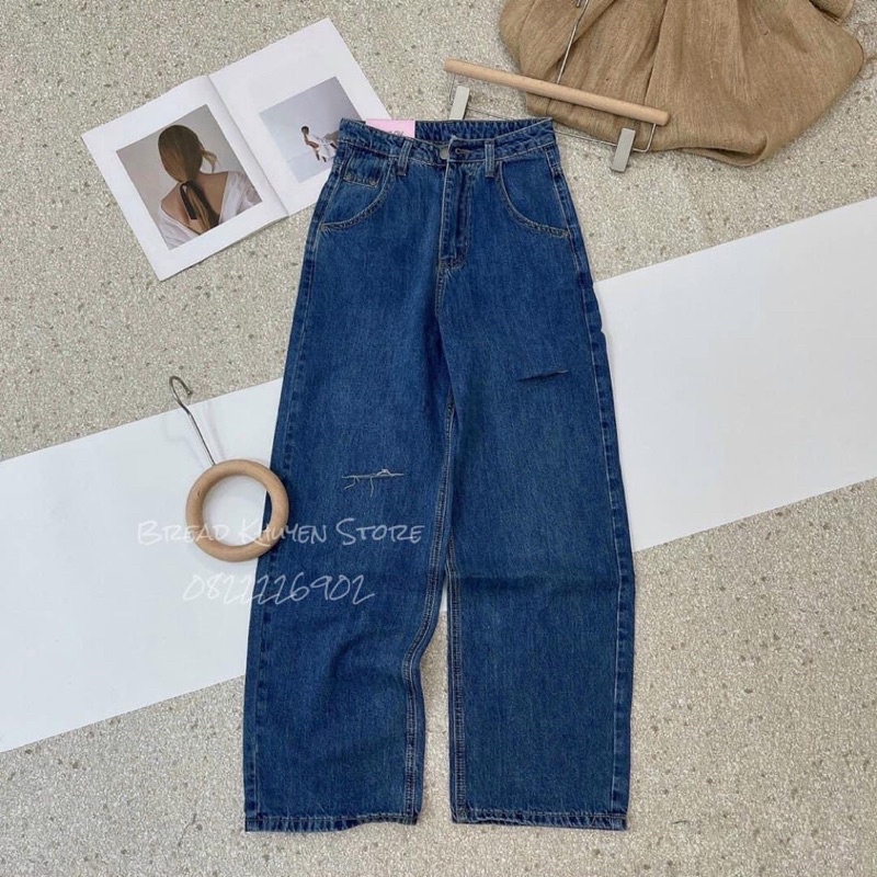 Quần jeans xuông trơn rách 2 dáng basic hack chân thẳng tắp