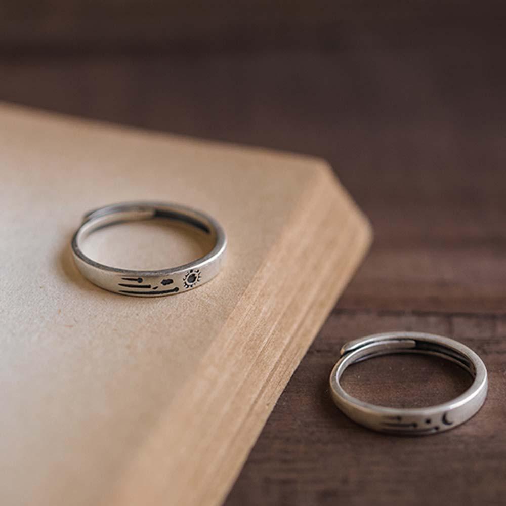 Nhẫn Hở Hình Mặt Trăng / Mặt Trời / Hình Học Cho Cặp Đôi