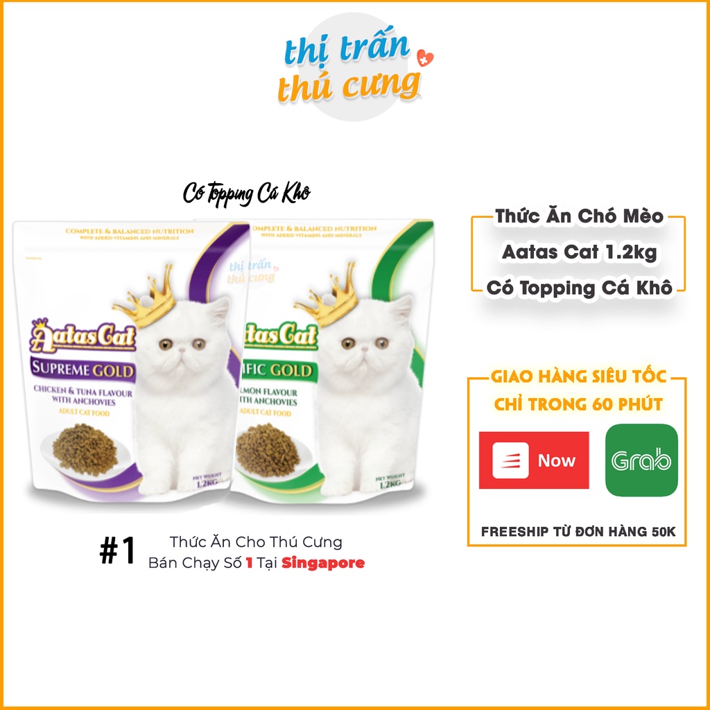 Thức Ăn Hạt Cho Mèo Aatas Cat Gold 1.2kg có topping cá cơm sấy | Hạt mèo cá cơm sấy mix 1.2kg