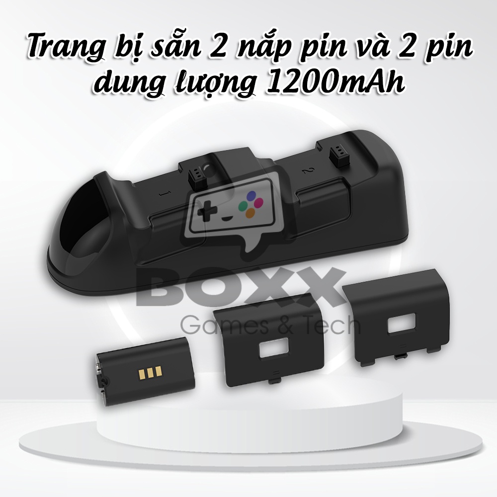 Dock sạc đôi cho tay cầm xbox one s, xbox series x kèm 2 pin sạc chính hãng Dobe