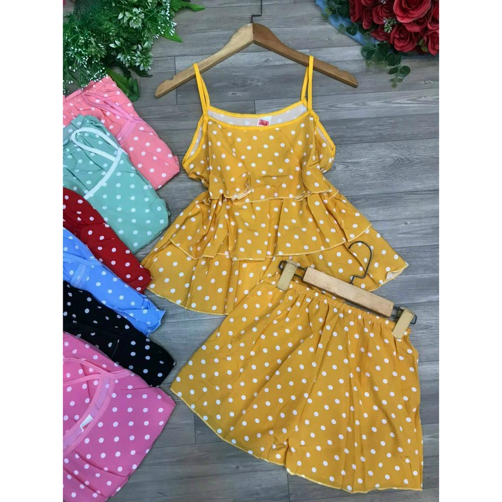 Đồ bộ nữ hai dây 3 tầng chấm bi chất liệu Lụa hàn thoáng mát -GOAO HOA NGẪU NHIÊN