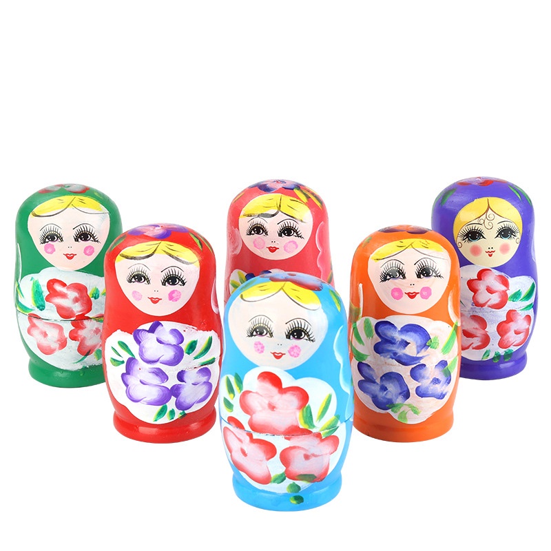 Búp bê Nga làm tổ bằng gỗ Thủ công mỹ nghệ 5 mảnh Matryoshka Búp bê Bộ vẽ tay Búp bê được chế tạo thủ công Đồ chơi trang