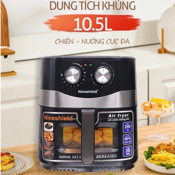 NỒI CHIÊN KHÔNG DẦU NINESHIELD 10L KB-8001M DUNG TÍCH CỰC LỚN