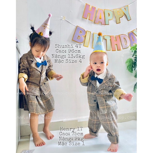 Set áo khoác vest dạ hàn quốc mềm mại cưng xĩu bé trai và bé gái Shushibaby
