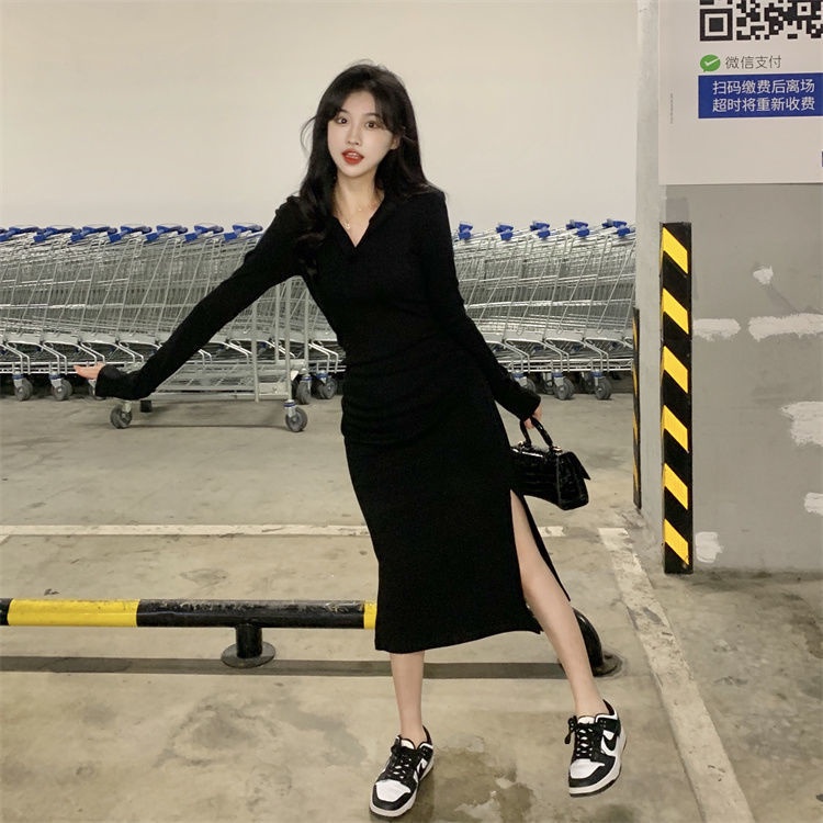 COZOK Đầm Hoodie Tay Dài Dáng Ôm Xẻ Tà Cá Tính Thời Trang Cho Nữ
