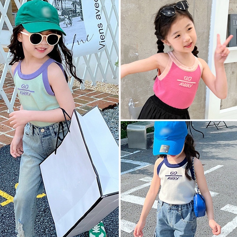 Áo Hai Dây Dệt Kim In Chữ Cái Thời Trang Mùa Hè Cho Bé Gái