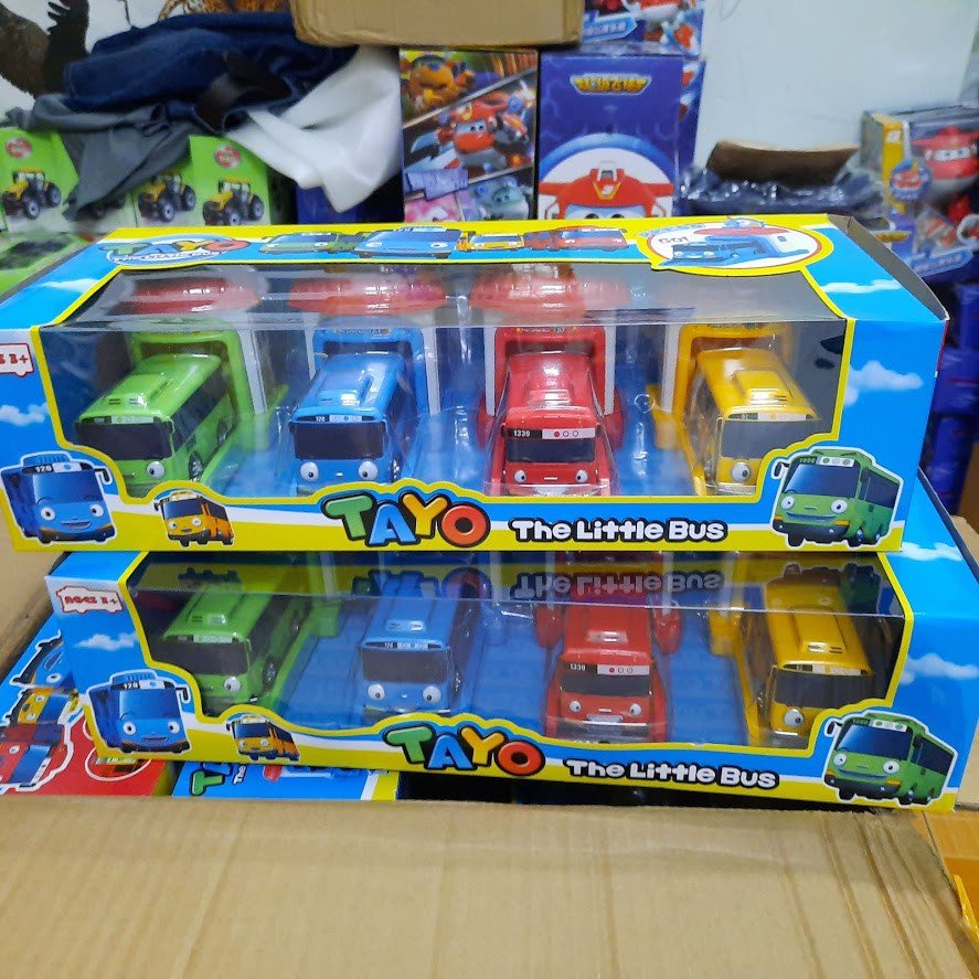 Đồ chơi xe buýt Tayo kèm nhà xe có nút bấm đẩy cho xe chạy the little Tayo bus