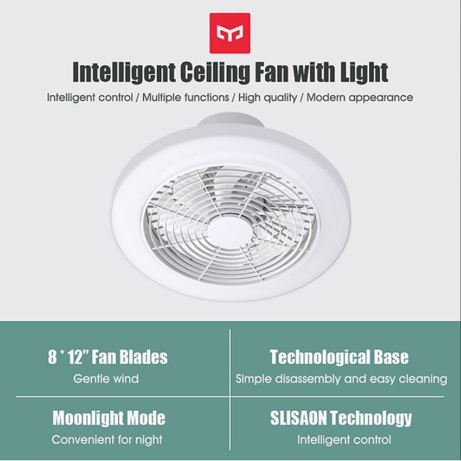 [HOT 2021] Quạt trần kiêm đèn led thông minh Xiaomi Yeelight YLFD001 - Phù hợp trần thấp - Công nghệ Inverter