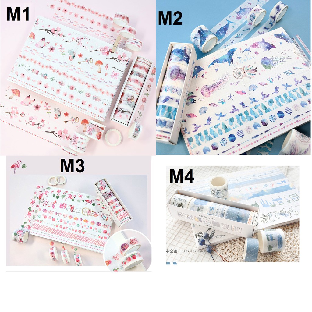 [Mã LIFEBOOK2 giảm 10% đơn 0Đ] Set 8 Cuộn Băng Dính Washi Tape Trang Trí Scrapbook, Planner