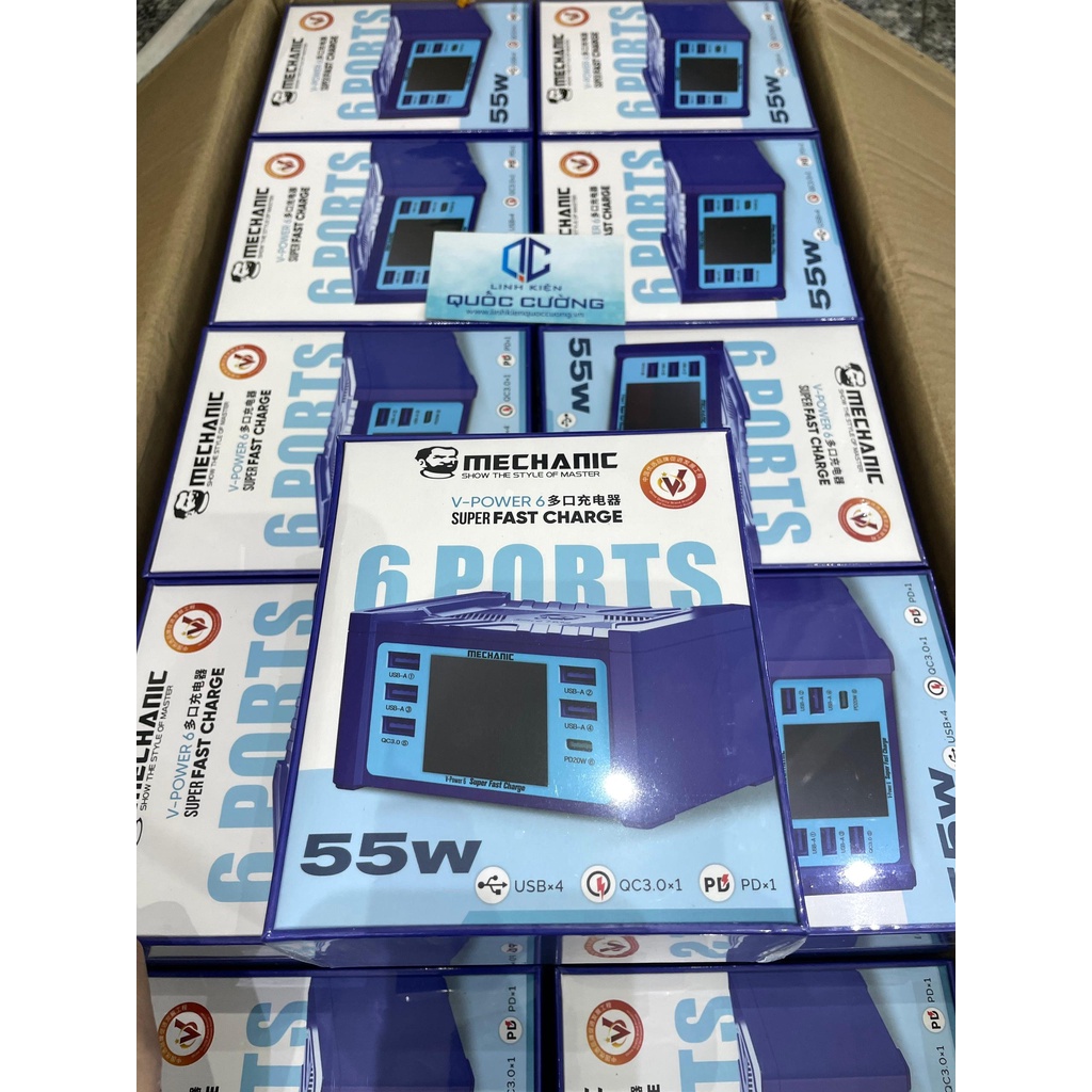 CÓ SẴN -  Bộ sạc nhanh 6 cổng Super Fast Charge V-Power 6 Mechanic